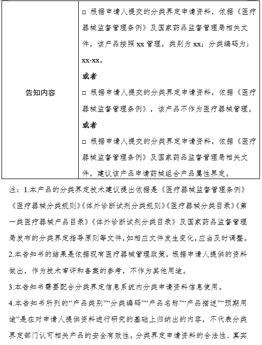 國家藥品監(jiān)督管理局醫(yī)療器械標(biāo)準(zhǔn)管理中心醫(yī)療器械產(chǎn)品分類界定申請告知書（格式）（2024年第59號(hào)）(圖2)